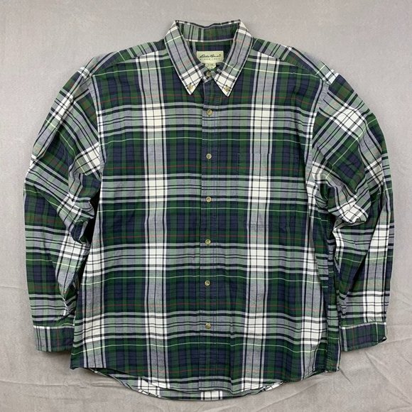 Eddie Bauer Other - Eddie Bauer Mens Shirt Large Green Navy Blue Plaid Button Up Long Sleeve Casual